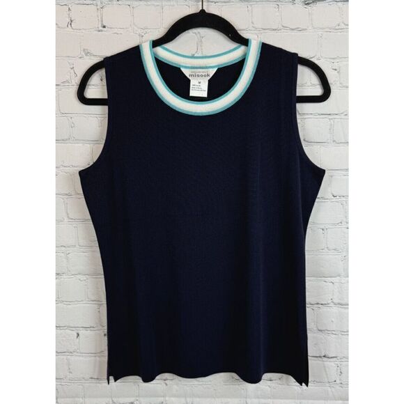 Misook Tops - MISOOK blue white trim sleeveless knit top sweater M NWOT
